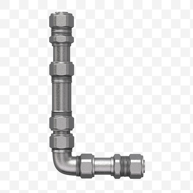 3d render of industrial alphabet letter l made of iron water pipe isolated