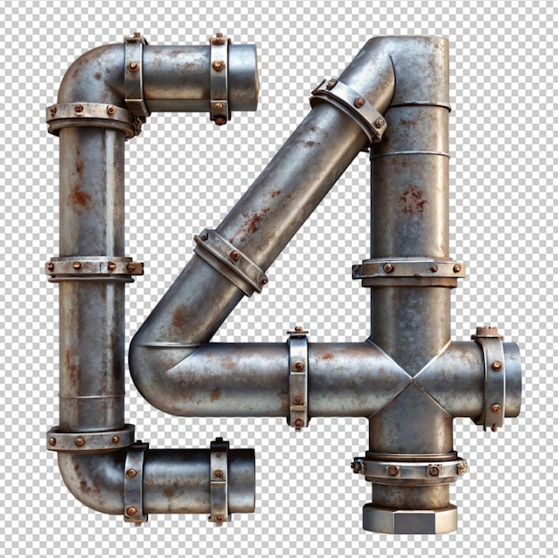 PSD 3d render of industrial alphabet number 4 made isolated on transparent background