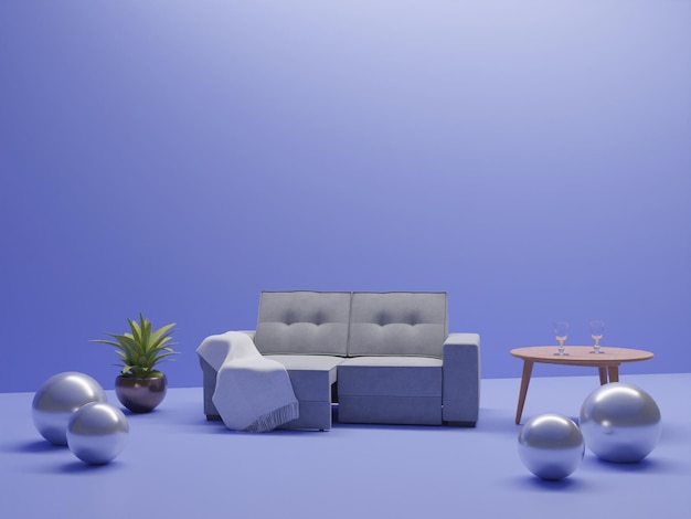 PSD 3d render interior with sofa in living room