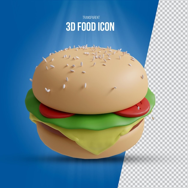 3d render isometric delicious cheese burger transparent icon