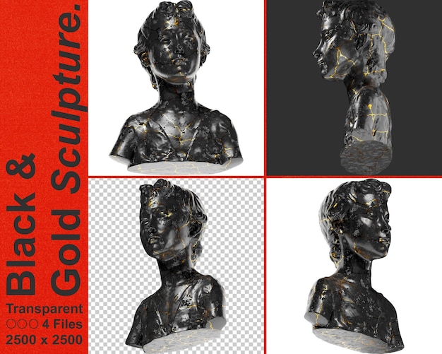 PSD 3d render of the john the baptist as a child statue crafted in black glossy marble with elegant goldxa