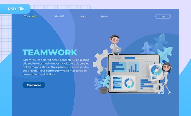 3d render landing page Teamwork illustration