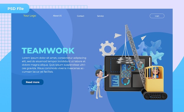 3d render landing page Teamwork illustration