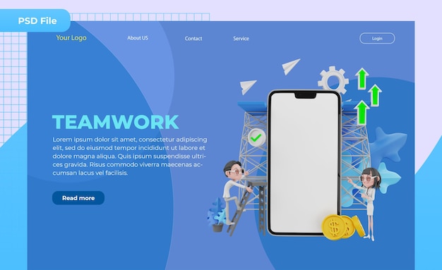 3d render landing page Teamwork illustration