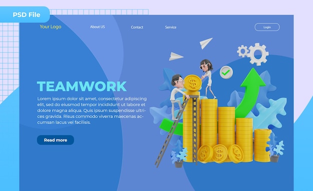 3d render landing page Teamwork illustration