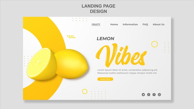 3d render lemon landing page template design