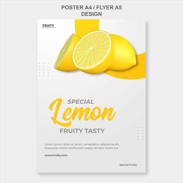 3d render lemon poster template design