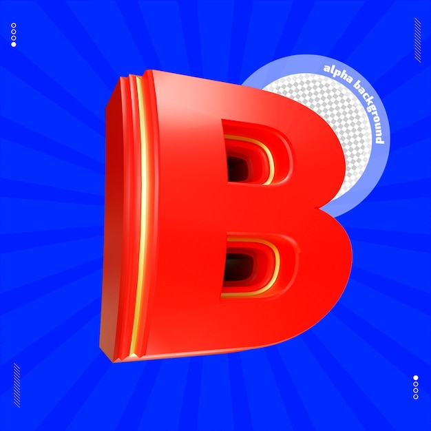 3d render letter b font uppercase red