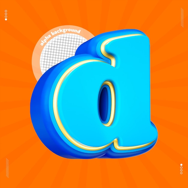 3d render letter d font lowercase blue