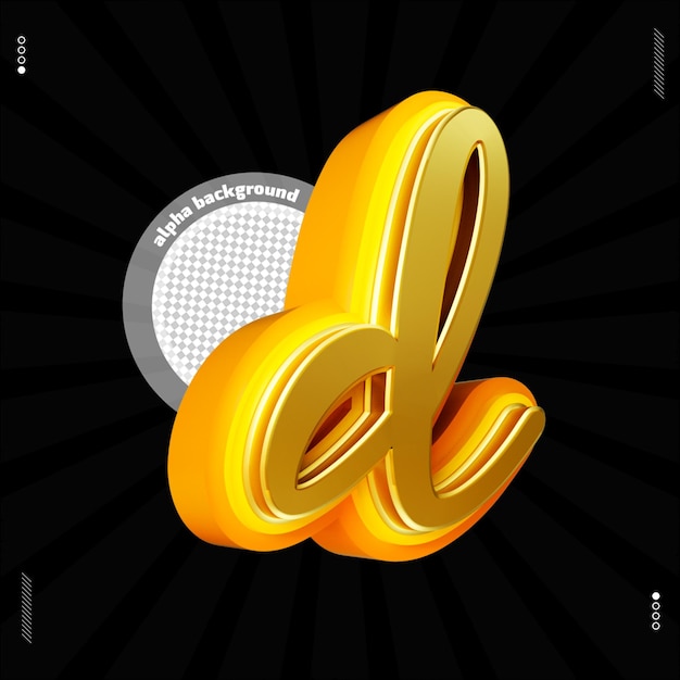 3d render letter d font lowercase yellow