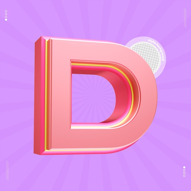 3d render letter d font pink