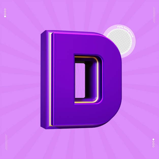 3d render letter d font purple