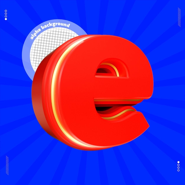 3d render letter e font lowercase red