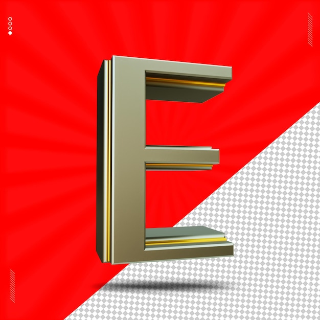 3d render letter e font uppercase steel