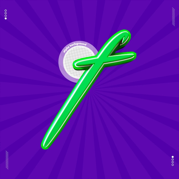 3d render letter f font lowercase green