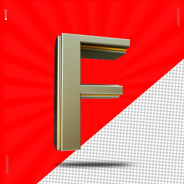 3d render letter f font uppercase steel