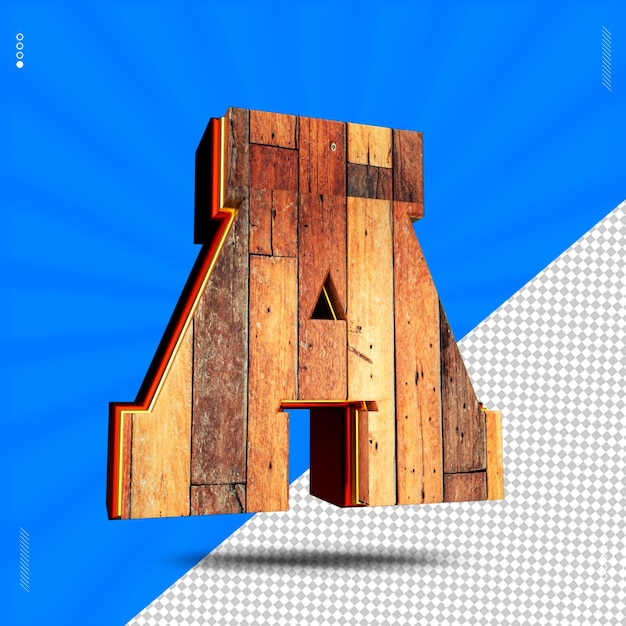 3d render letter a font wood