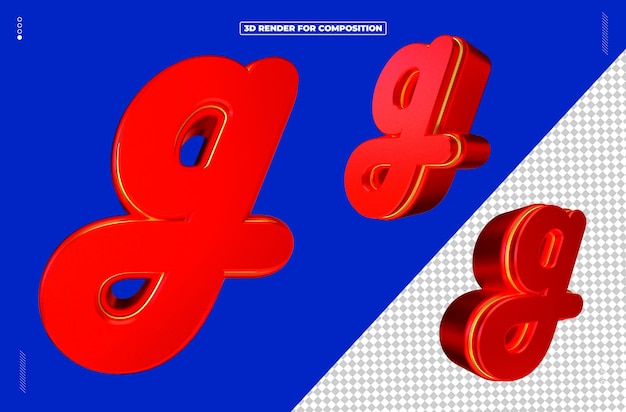 3d render letter g font red