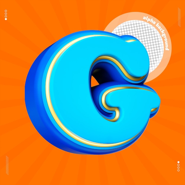 3d render letter g font uppercase blue