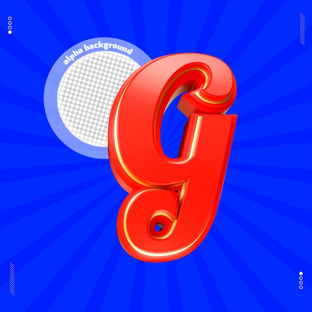 3d render letter g font uppercase red