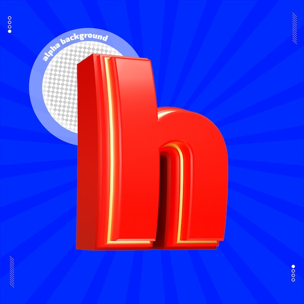 PSD 3d render letter h font lowercase red