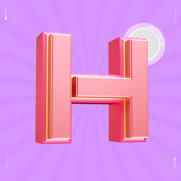 3d render letter h font pink