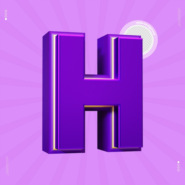 3d render letter h font purple