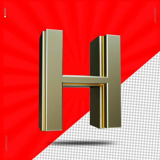 PSD 3d render letter h font uppercase steel