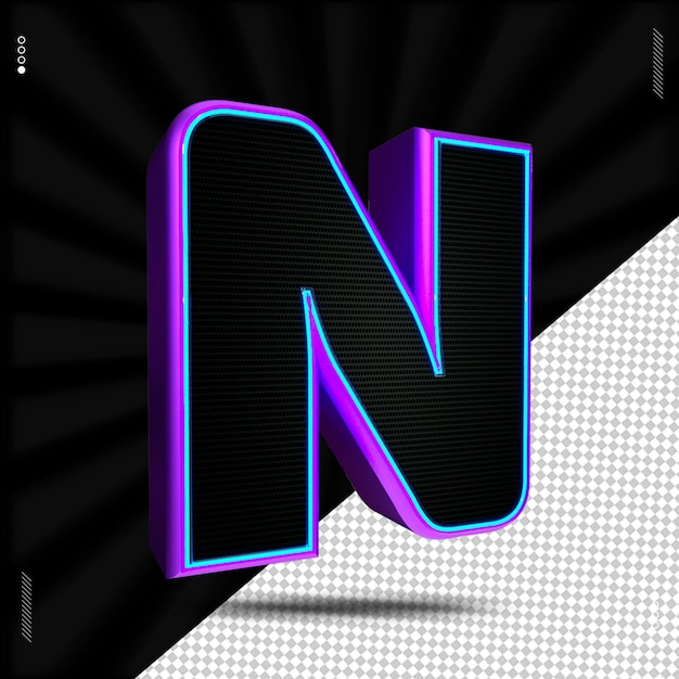 3d render letter n font neon