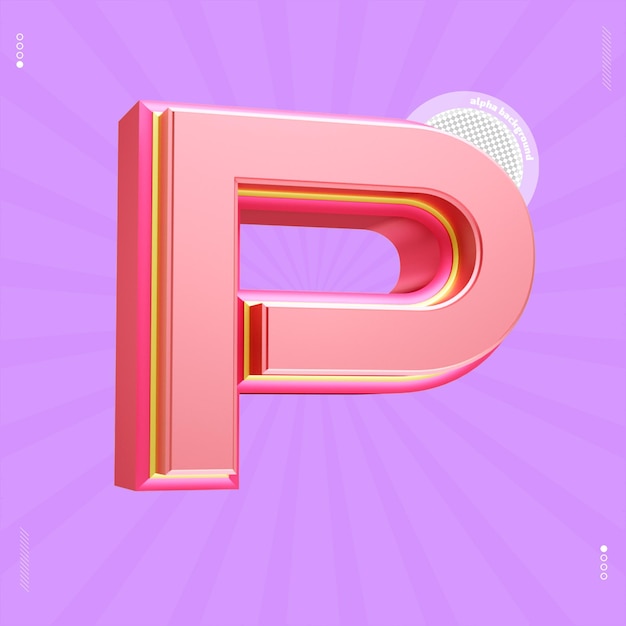 3d render letter p font pink