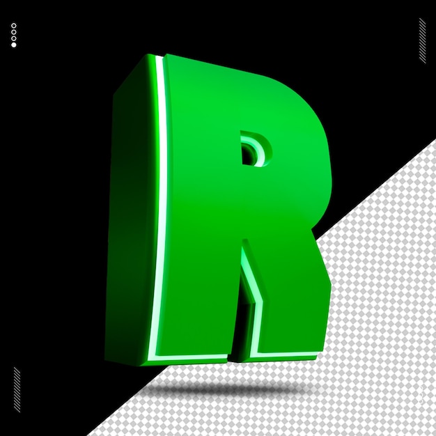 3d render letter r font green