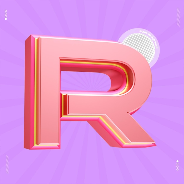 3d render letter r font pink