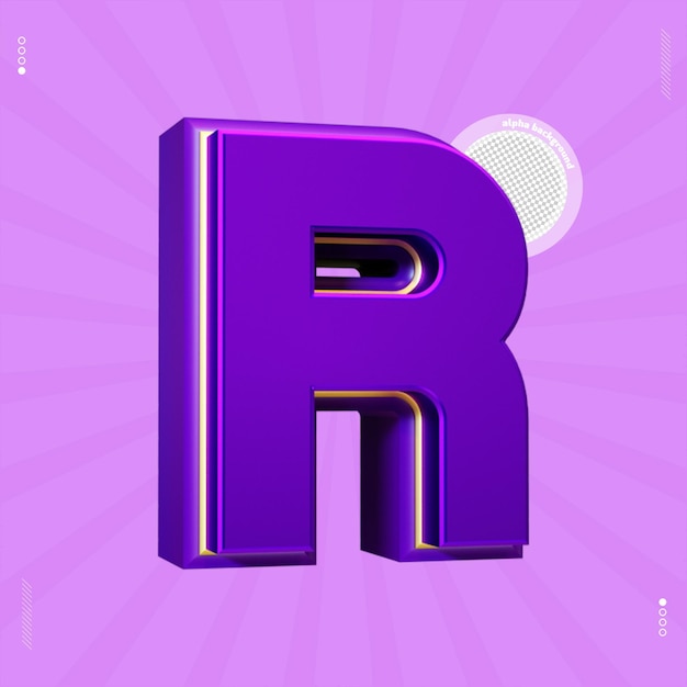 3d render letter r font purple