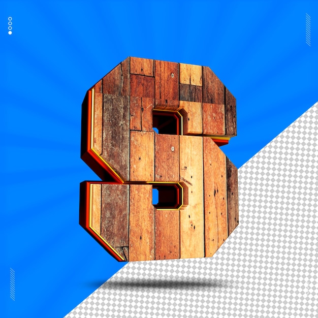 3d render letter s font wood