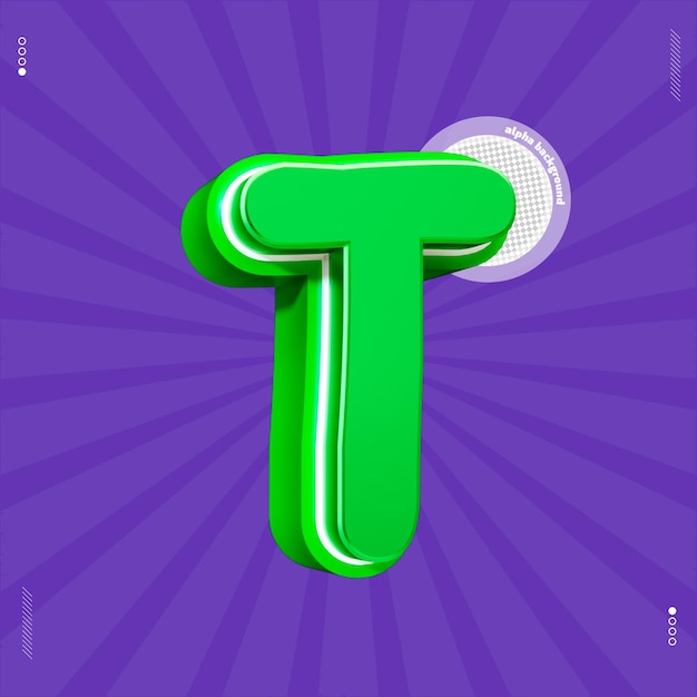 3d render letter t font green