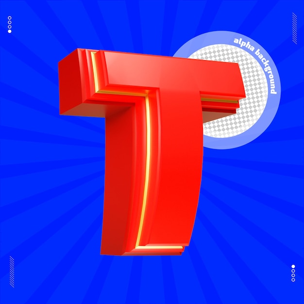 3d render letter t font uppercase red