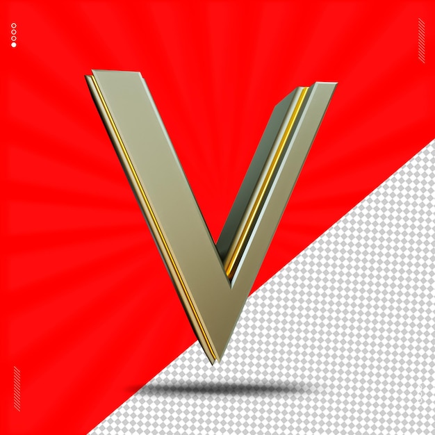 PSD 3d render letter v font uppercase steel