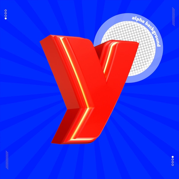 3d render letter y font lowercase red