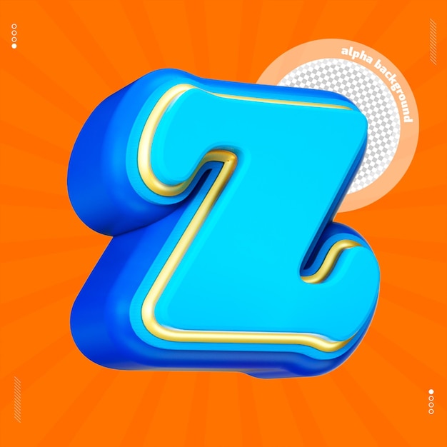 3d render letter z font lowercase blue