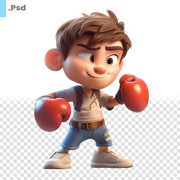 3D Render of a Little Boy with boxing gloves on white background PSD template