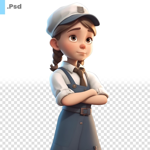 3D Render of a Little Stewardess with her arms crossed PSD template