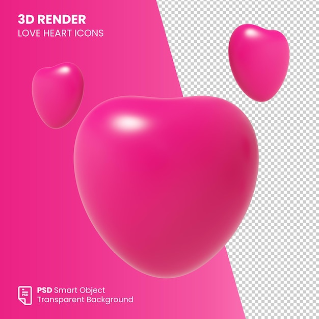 3D Render Love Heart Icons