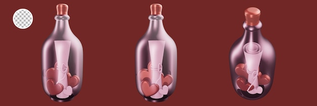 3D render love letter in a bottle