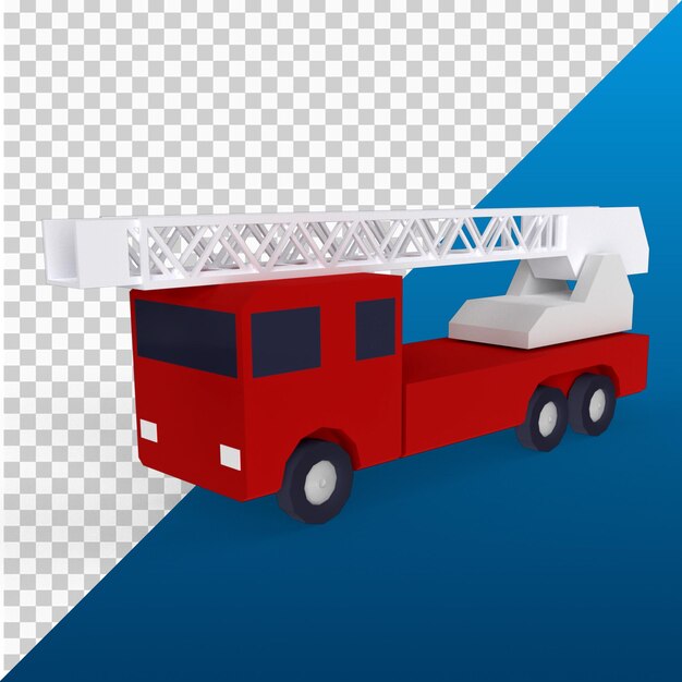 PSD 3d render low poly fire truck drifter 4k resolution