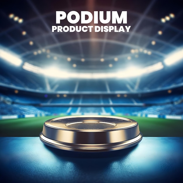 PSD 3d render luxury podium stage with football ground stadium product presentation background