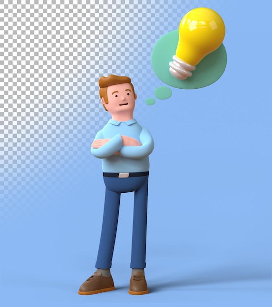 3d render man with light bulb