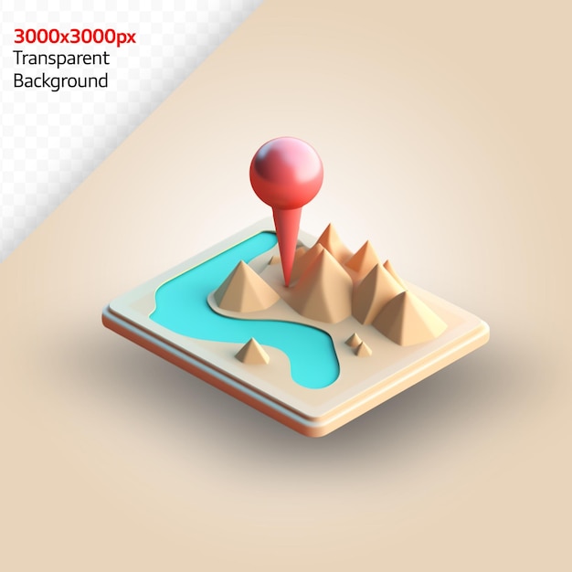 PSD 3d render map location 3d pin location colorful isolated