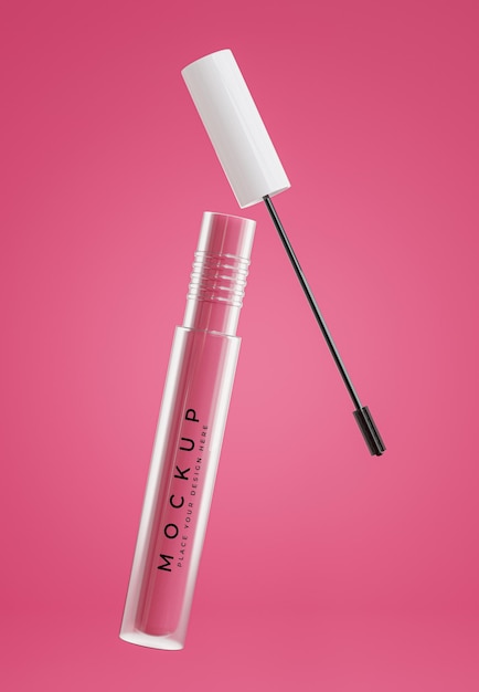 3d render of mascara bottle on pink background for product display