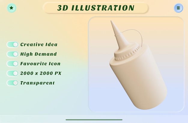 3d render mayonnaise sauce bottle