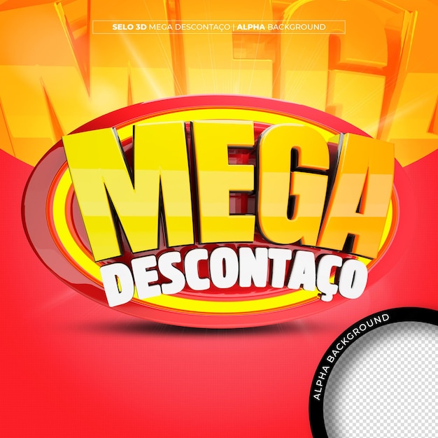 3d render mega discount stamp for composing offers and promotions in retail in Brazil